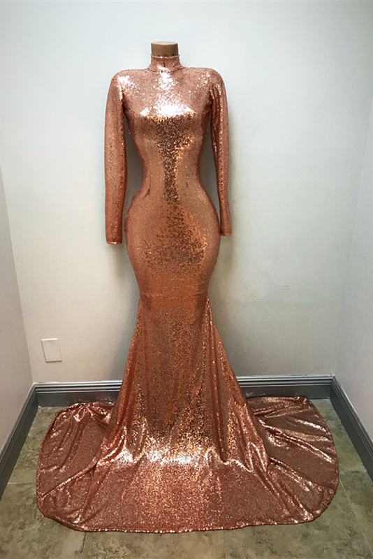 Customizing this High-Neck Sequins Prom Party Gowns| Mermaid Long-Sleeve Evening Gowns on Ballbella. We offer extra coupons,  make in cheap and affordable price. We provide worldwide shipping and will make the dress perfect for everyone.