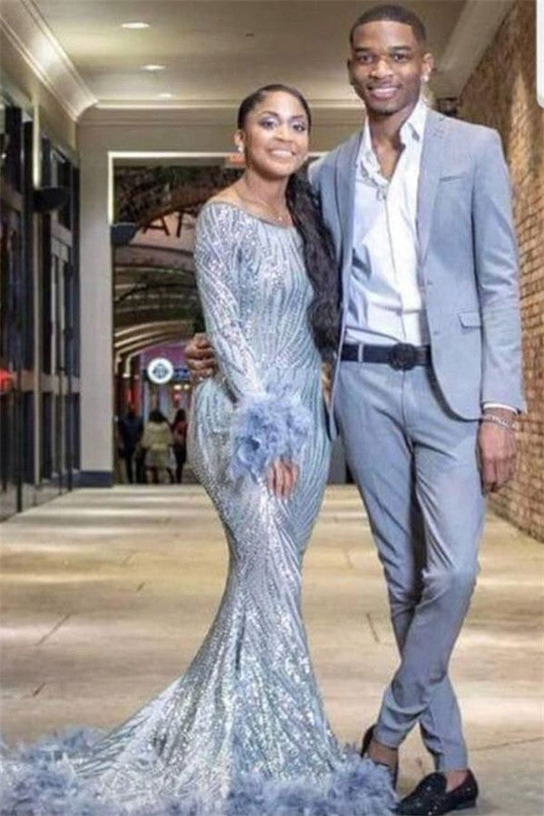 High Quality Sky Blue Two Piece Prom Suits Online-Ballbella