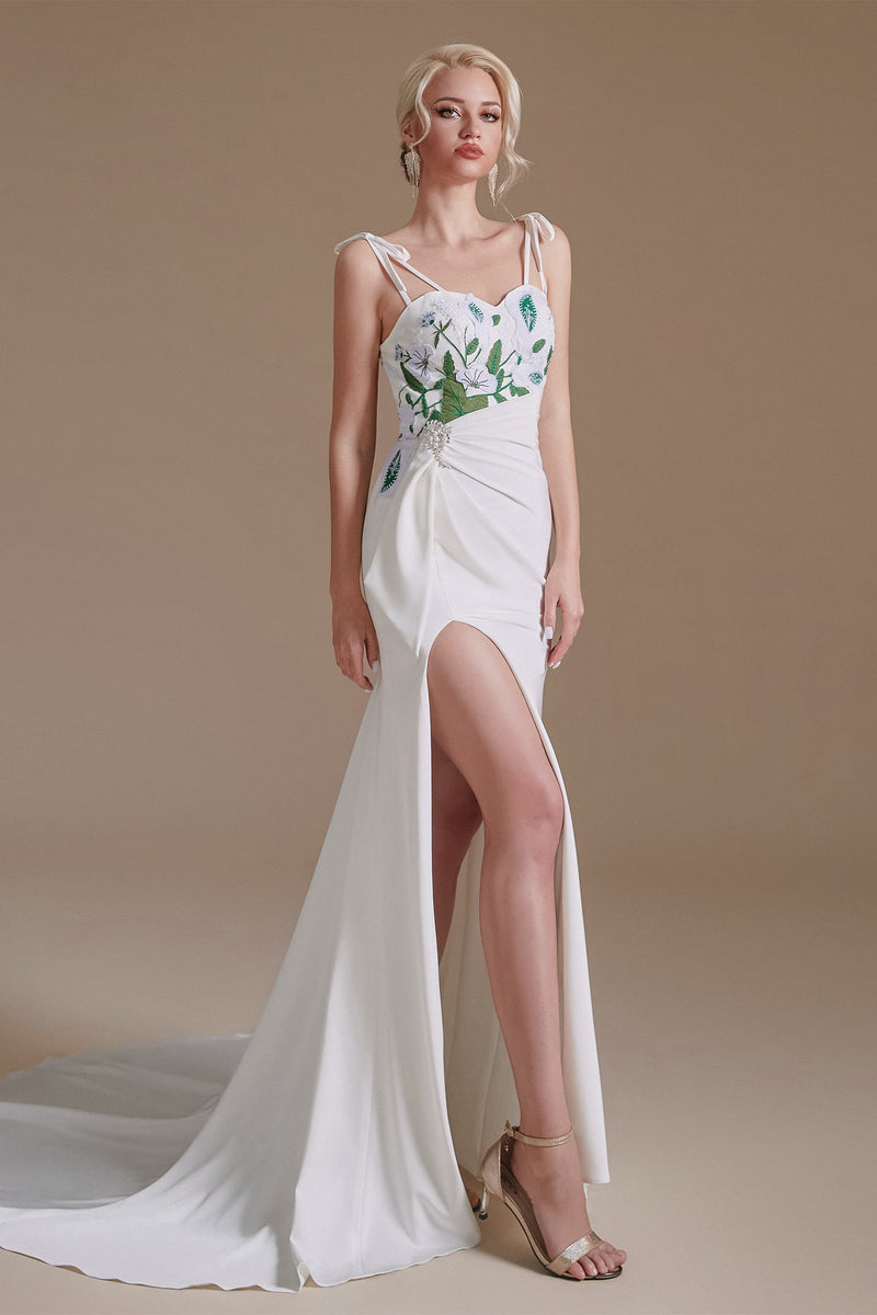 High Split Spaghetti strap Court Wedding Dress | Ballbella Design-Ballbella
