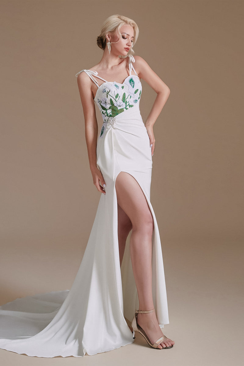High Split Spaghetti strap Court Wedding Dress | Ballbella Design-Ballbella