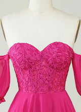 Hot Pink Sweetheart Short Sleeves Homecoming Dresses With Appliques Lace-Ballbella