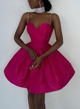 Hot Pink Sweetheart Sleeveless Short/Mini Satin Homecoming Dresses-Ballbella