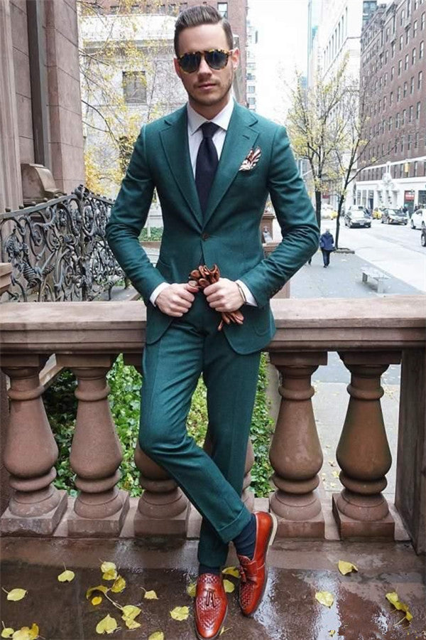 Hunter Green Slim Fit Prom Tuxedos Two Pieces Groom Formal Suits for Men-Ballbella