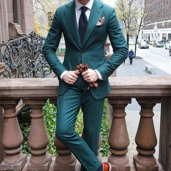 Hunter Green Slim Fit Prom Tuxedos Two Pieces Groom Formal Suits for Men