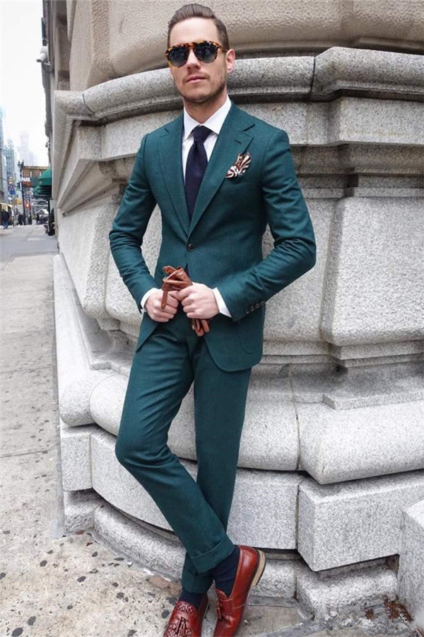 Hunter Green Slim Fit Prom Tuxedos Two Pieces Groom Formal Suits for Men-Ballbella