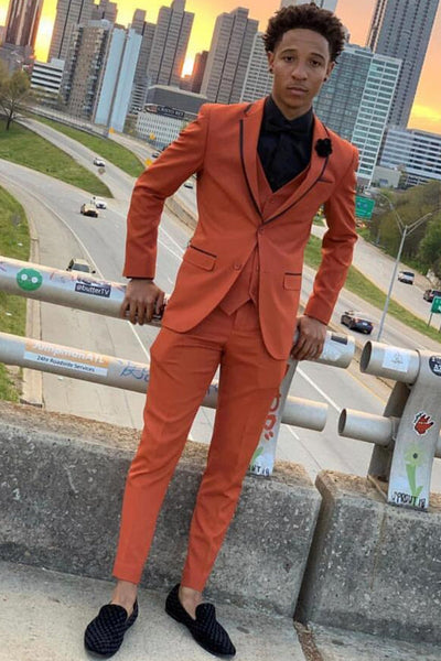 strapless open back dress Issac Orange Three-Piece Slim Fit Prom Party Men Suits