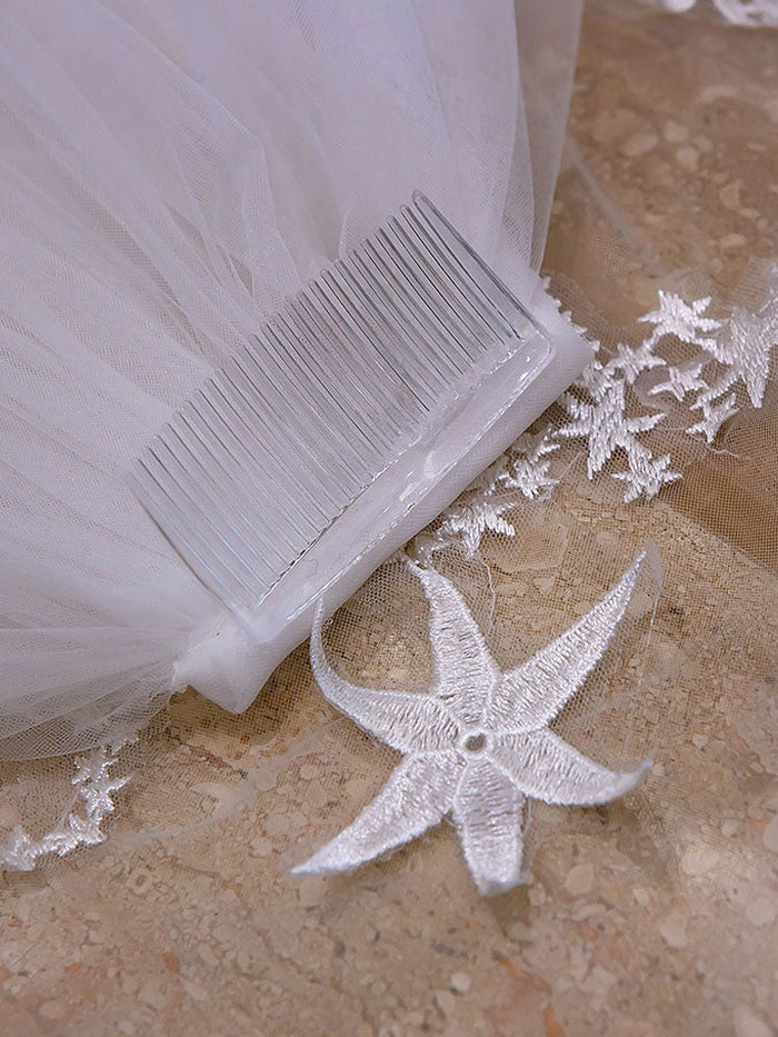 Ivory Cathedral Waterfall Lace Applique 2 Tier Long Wedding  display picture 3