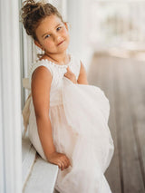 Ivory Jewel Neck Ankle-Length Butterfly Formal Kids Pageant flower girl dresses-Ballbella