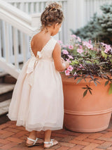 Ivory flower girl dresses Jewel Neck Polyester Sleeveless Ankle-Length Princess Silhouette Butterfly Formal Kids Pageant Dresses