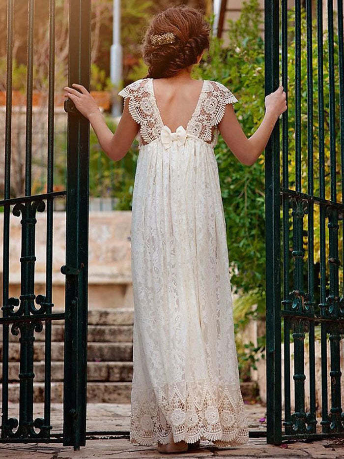 slim fit dress slacks Ankle Length White Lace Ruffled 1st Communion Dress for Girls main image 1