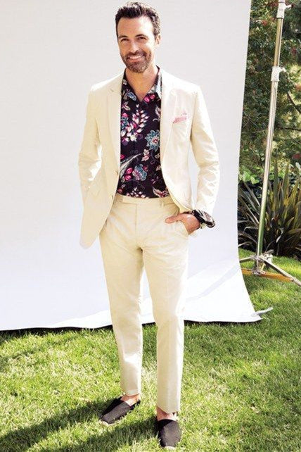 Ivory Linen Designer Formal Men Suit-Ballbella