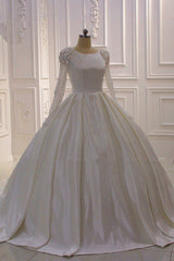 Ivory Long Sleevess Jewel Ruffless Flowers Bedaings Wedding dress-Ballbella