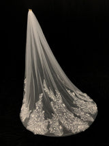 Ivory One-Tier Tulle Lace Applique Edge Waterfall Long Wedding Veil-Ballbella