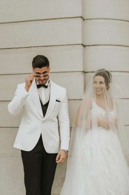 Ivory Sleeveless Straps A-Line Wedding Dresses with Chapel Train-Ballbella