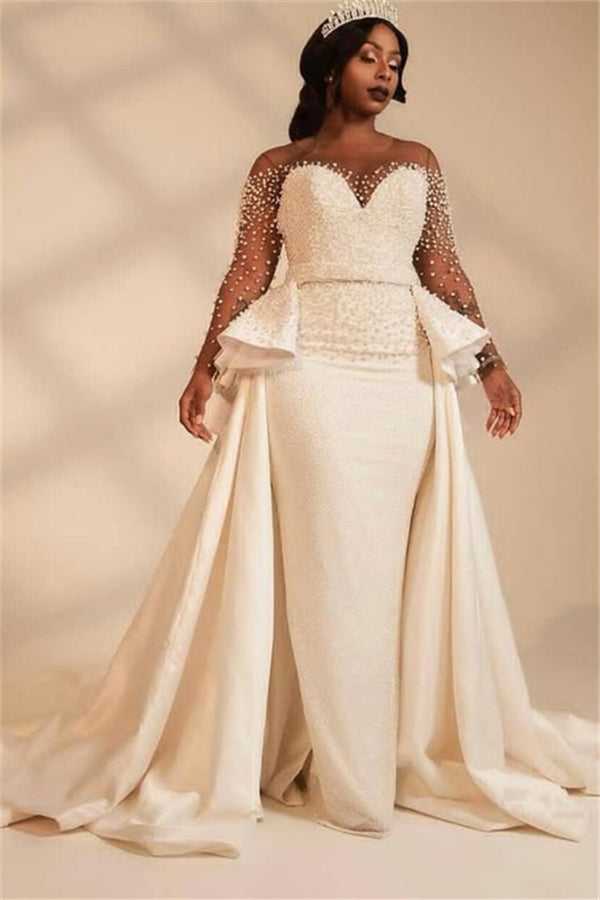 Ballbella.com supplies you Ivory Sweetheart Mermaid Thick Satin WEdding Dress with overskirt at reasonable price. Fast delivery worldwide. 