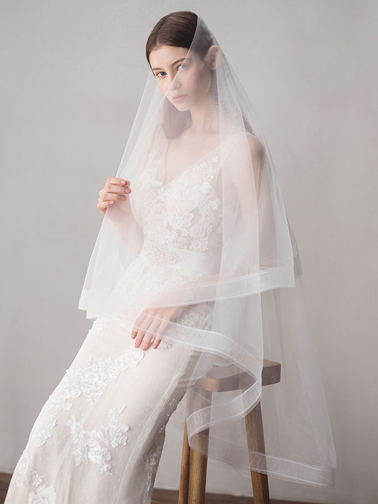 Ivory Tulle One Tier Middle-length Wedding Veil-Ballbella