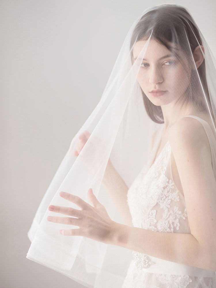 Ivory Tulle One Tier Middle-length Wedding Veil-Ballbella