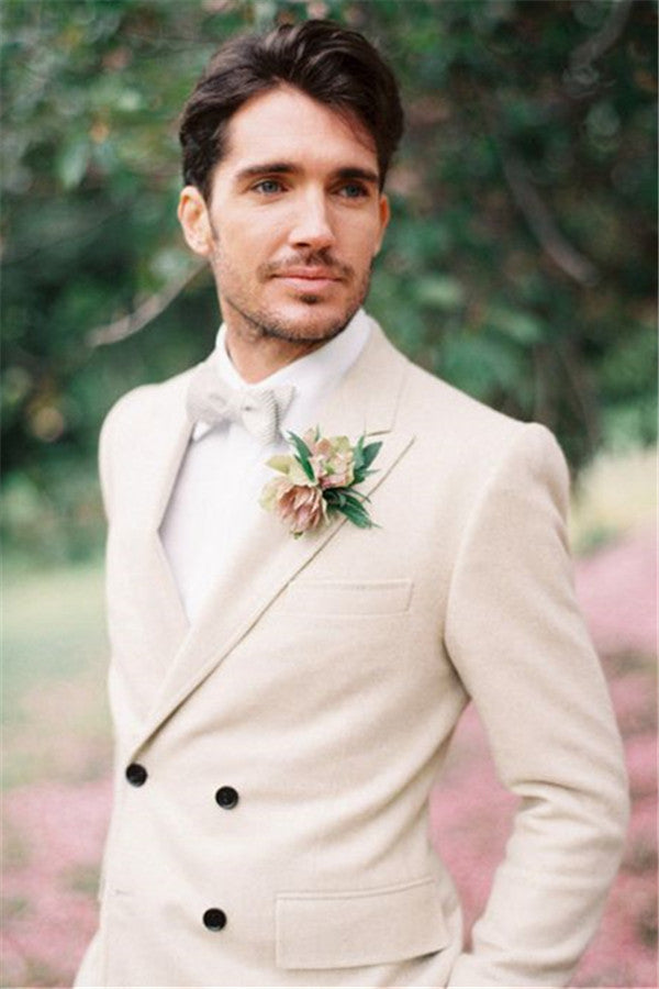 Ivory Wedding Tuxedos For Groom Two-pieces Set Groomsmen Best Man Suit groom-Ballbella