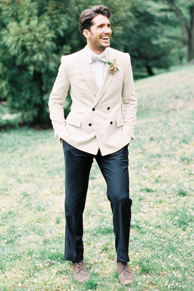 Ivory Wedding Tuxedos For Groom Two-pieces Set Groomsmen Best Man Suit groom-Ballbella