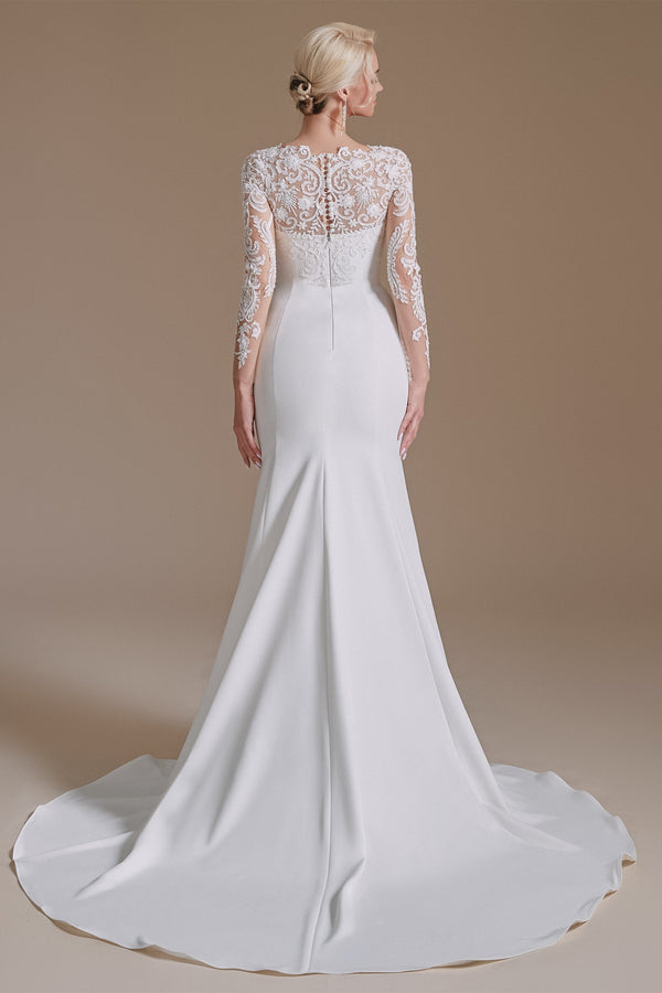 Jewel Lace Long Sleeves Mermaid Wedding Dress | Ballbella Design-Ballbella