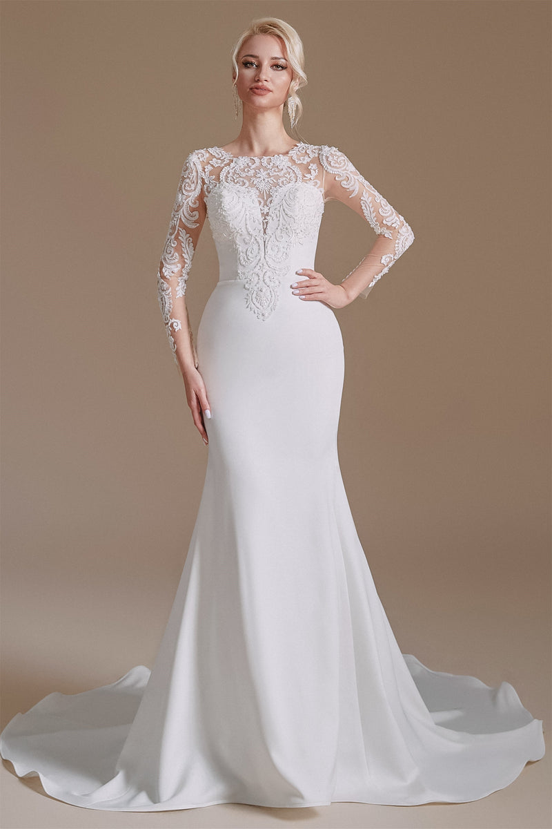 Jewel Lace Long Sleeves Mermaid Wedding Dress | Ballbella Design-Ballbella