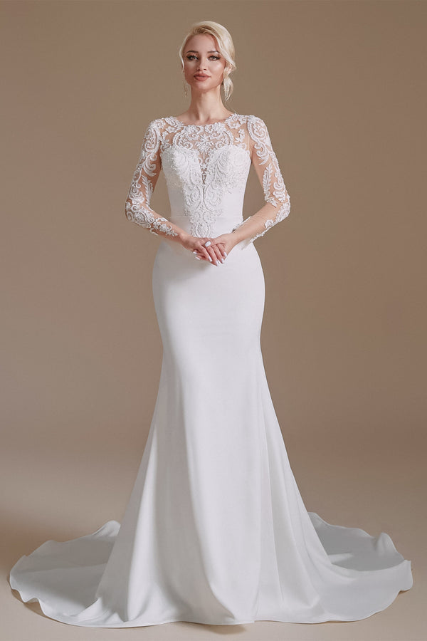 Jewel Lace Long Sleeves Mermaid Wedding Dress | Ballbella Design-Ballbella