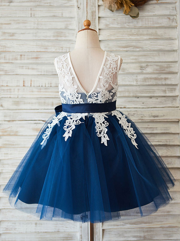 Jewel Neck Lace Sleeveless Short Princess Sash Kids Party Dresses –  Ballbella