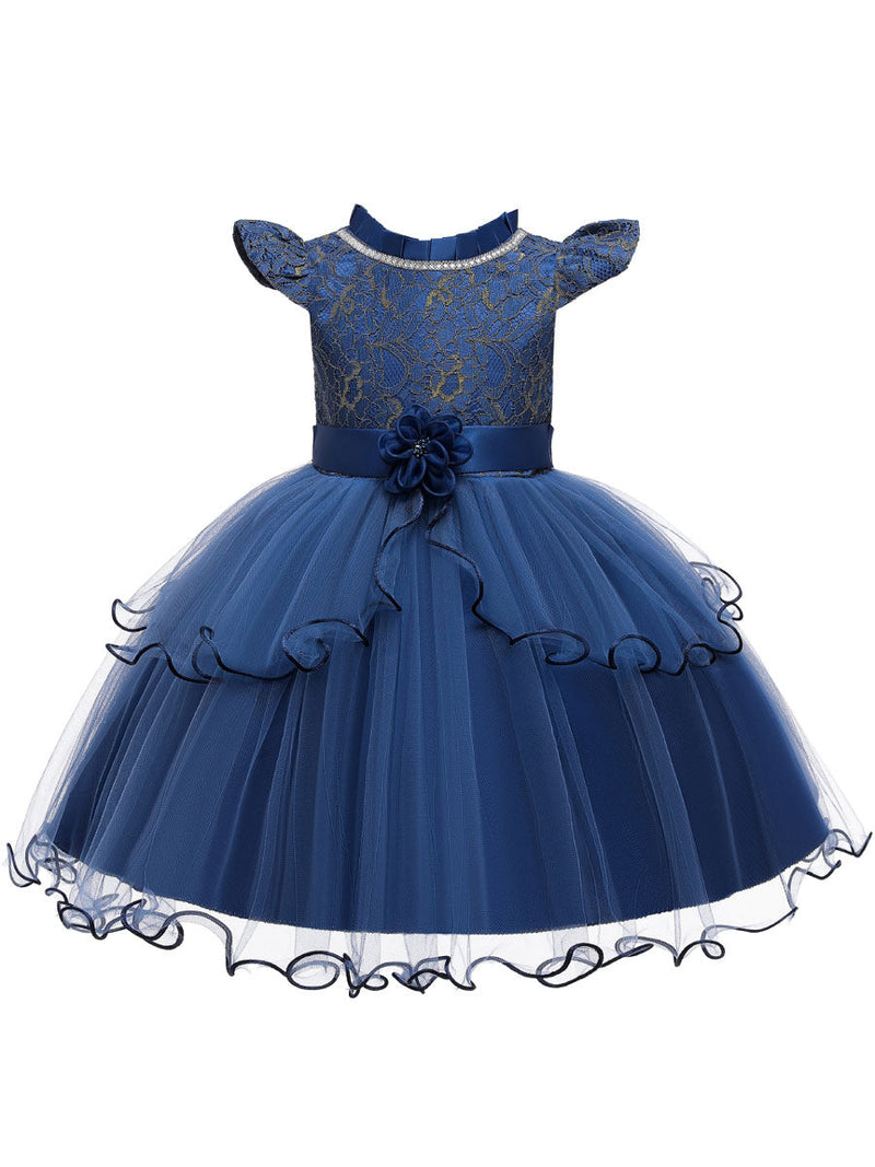 flower girl dresses Jewel Neck Polyester Cotton Sleeveless Knee Length Princess Silhouette Beaded Kids Party Dresses