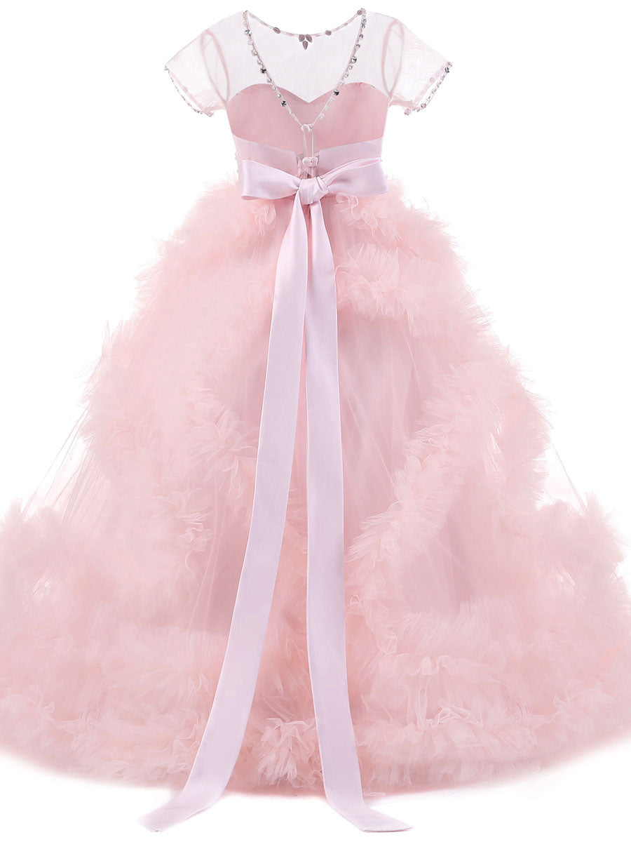green emerald velvet dress Blush Pink Flower Girl Dresses with Sash Gold Top Dresses for Kids –  SheerGirl main image 1