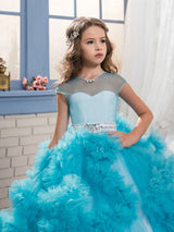 flower girl dresses Jewel Neck Short Sleeves Rhinestones Kids Pageant Dresses