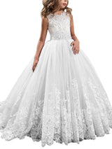 Jewel Neck Sleeveless Studded Formal flower girl dress-Ballbella