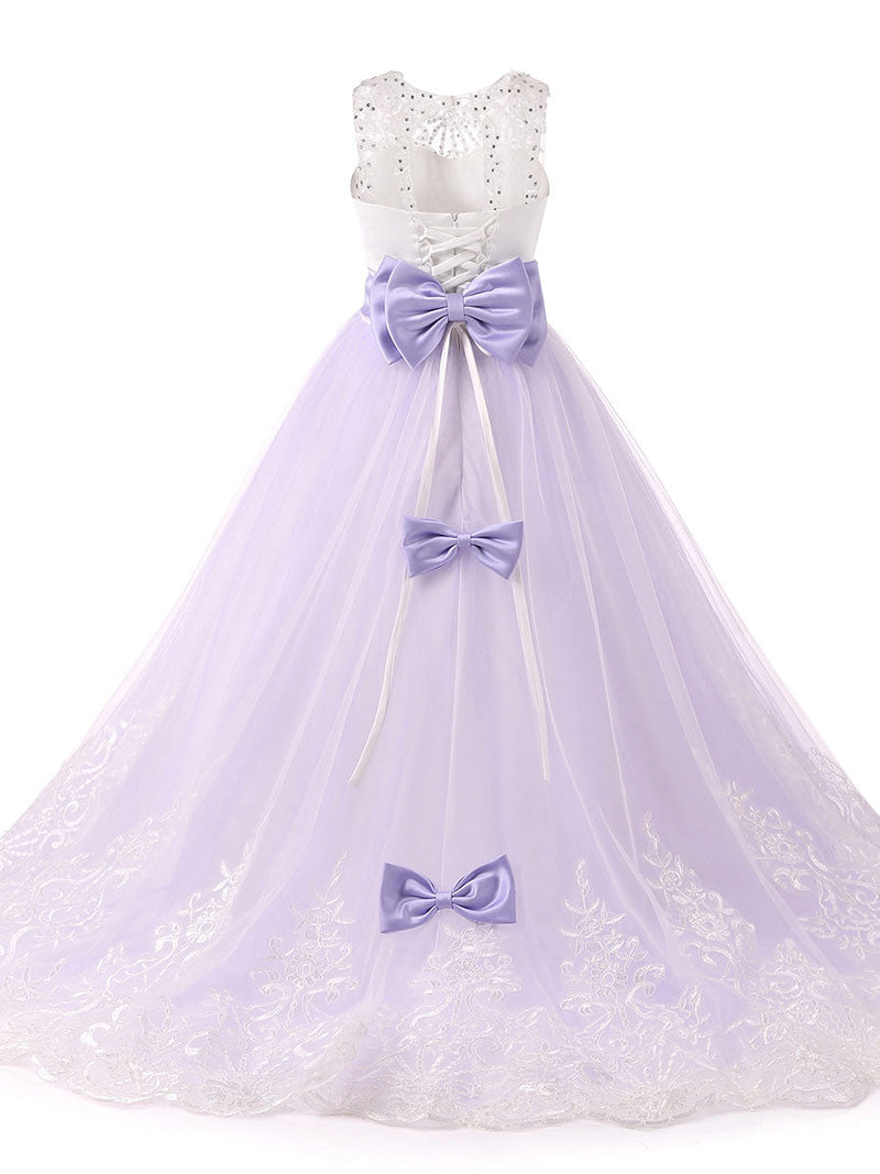 Jewel Neck Sleeveless Studded Formal flower girl dress-Ballbella