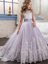 Jewel Neck Sleeveless Studded Formal flower girl dress-Ballbella