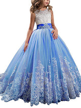Jewel Neck Sleeveless Studded Formal flower girl dress-Ballbella