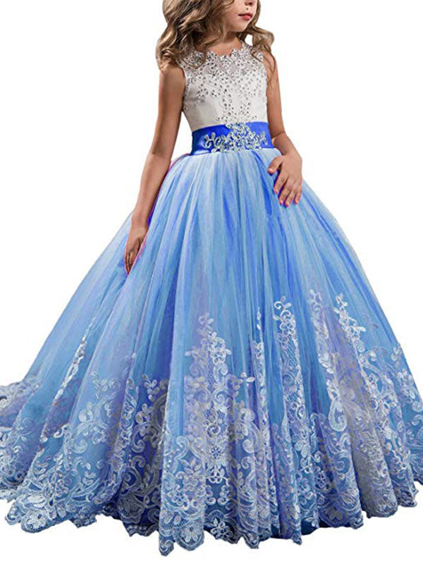 Jewel Neck Sleeveless Studded Formal flower girl dress-Ballbella