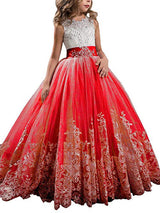 Jewel Neck Sleeveless Studded Formal flower girl dress-Ballbella