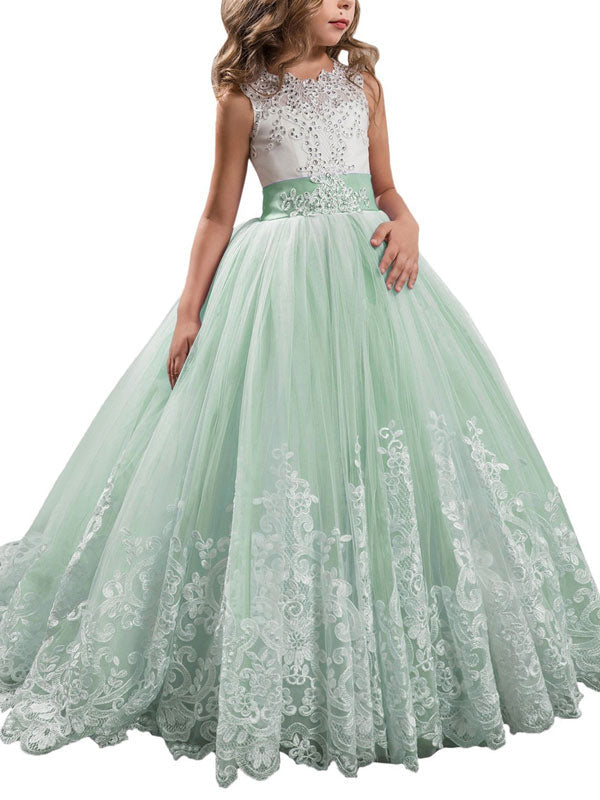 Jewel Neck Sleeveless Studded Formal flower girl dress-Ballbella