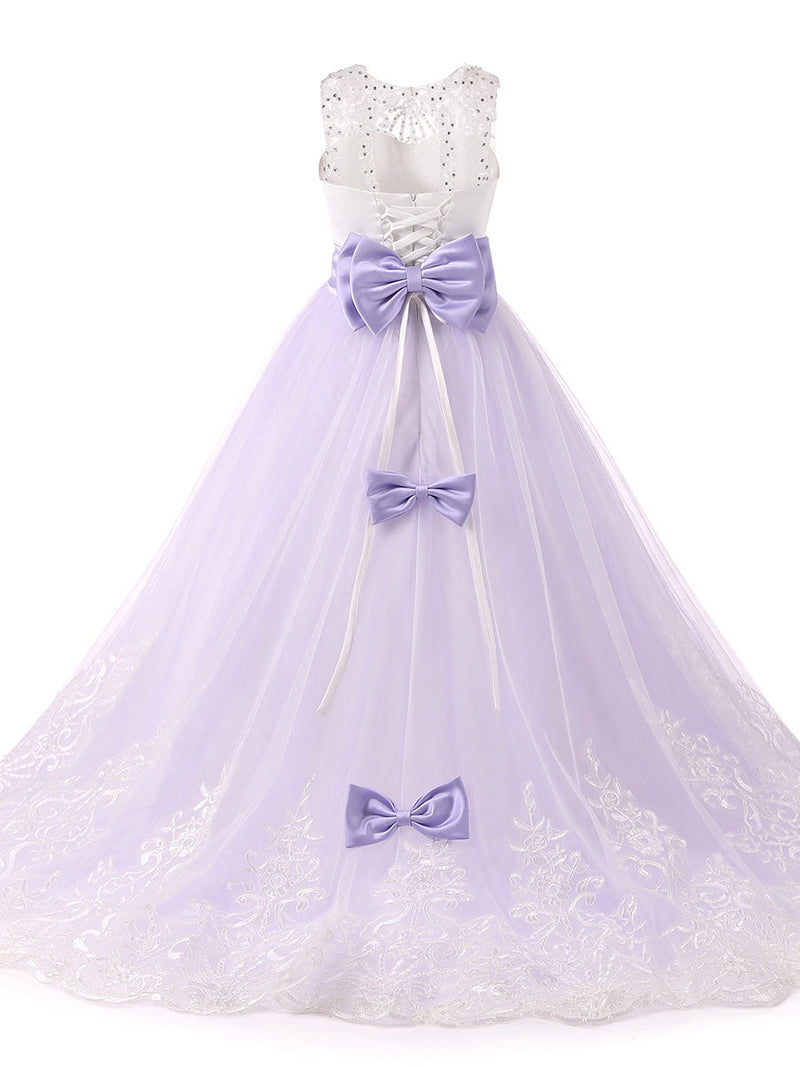 flower girl dresses Jewel Neck Sleeveless Studded Formal Kids Pageant Dresses