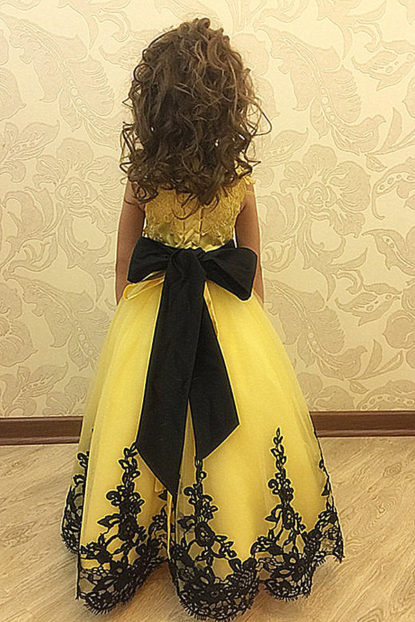 Jewel Sleeveless Ball Gown Lace Applique Bowknot Flower Girl Dress Jewel Sleeveless Ball Gown Lace Applique Bowknot Flower Girl Dress
