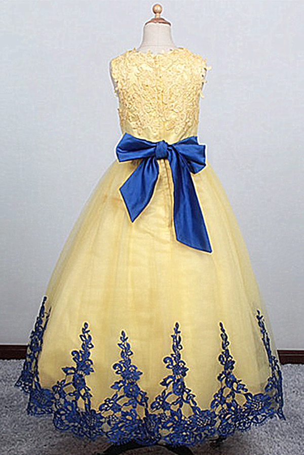 yellow and blue lace dress Yellow and Royal Blue Lace Flower Girl Dress