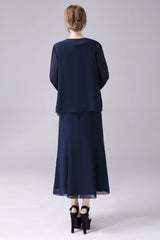 Jewel Strap Short sleeves Ankle-length Mermaid Vintage mother's dress-Ballbella