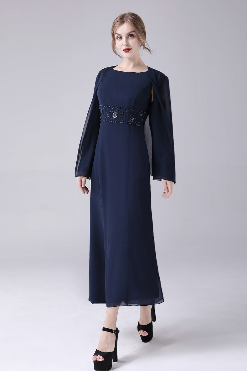 Jewel Strap Short sleeves Ankle-length Mermaid Vintage mother's dress-Ballbella