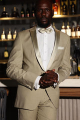 Khaki Double-Breasted Prom Suit with Satin Peaked Lapel-Ballbella
