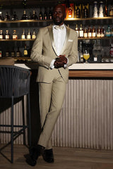 Khaki Double-Breasted Prom Suit with Satin Peaked Lapel-Ballbella