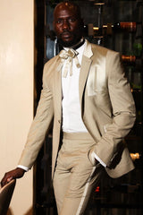 Khaki One-Button Prom Suit with Satin Trimmings-Ballbella