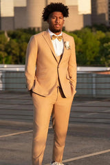 Khaki Peaked Lapel 3-Piece One-Button Prom Suit-Ballbella