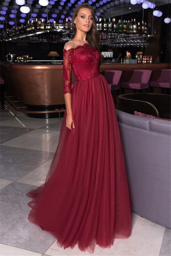 Ballbella offers beautiful Lace A-line Bateau Evening Gowns Burgundy Party Dresses to fit your style,  body type &Elegant sense. Check out Tulle Evening Dresses selection and find the A-line Prom Party Gowns of your dreams!