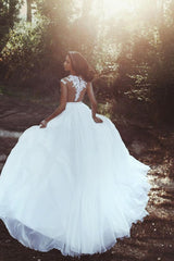 Lace Appliques Chiffon Wedding Dresses Modern Front Slit sheer Bride Dress-Ballbella