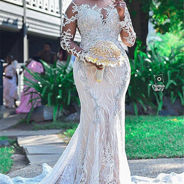 Lace Appliques Mermaid Wedding Dress Long Sleeves Plus Size Bridal Dresses Lace Appliques Mermaid Wedding Dress Long Sleeves Plus Size Bridal Dresses