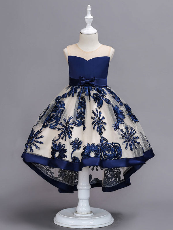 Lace High Low Kids Formal Asymmetrical Little Girls Social Party Dress-Ballbella